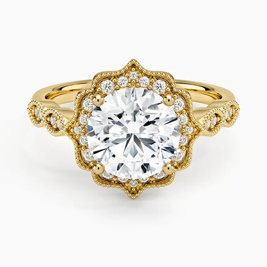 Ketlen Vintage Accents (Round Side Stones) Lab Diamond Ring in 18K Gold - Round