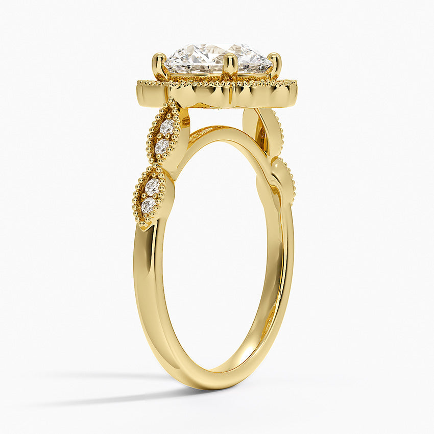 Ketlen Vintage Accents (Round Side Stones) Lab Diamond Ring in 18K Gold - Round