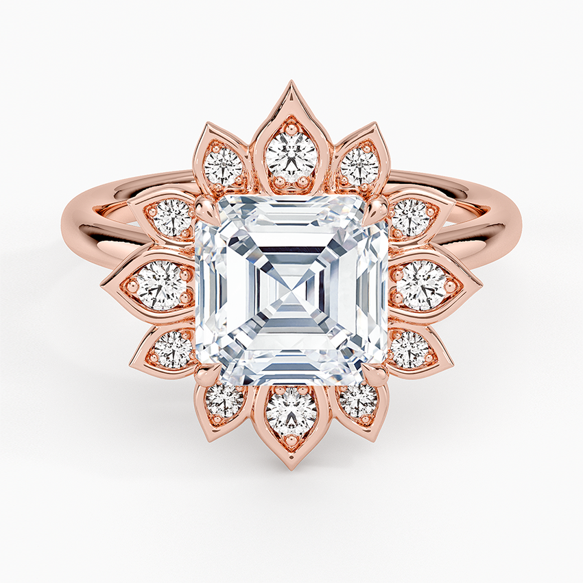 Liebe Vintage Accents (Round Side Stones) Lab Diamond Ring in 18K Gold - Asscher