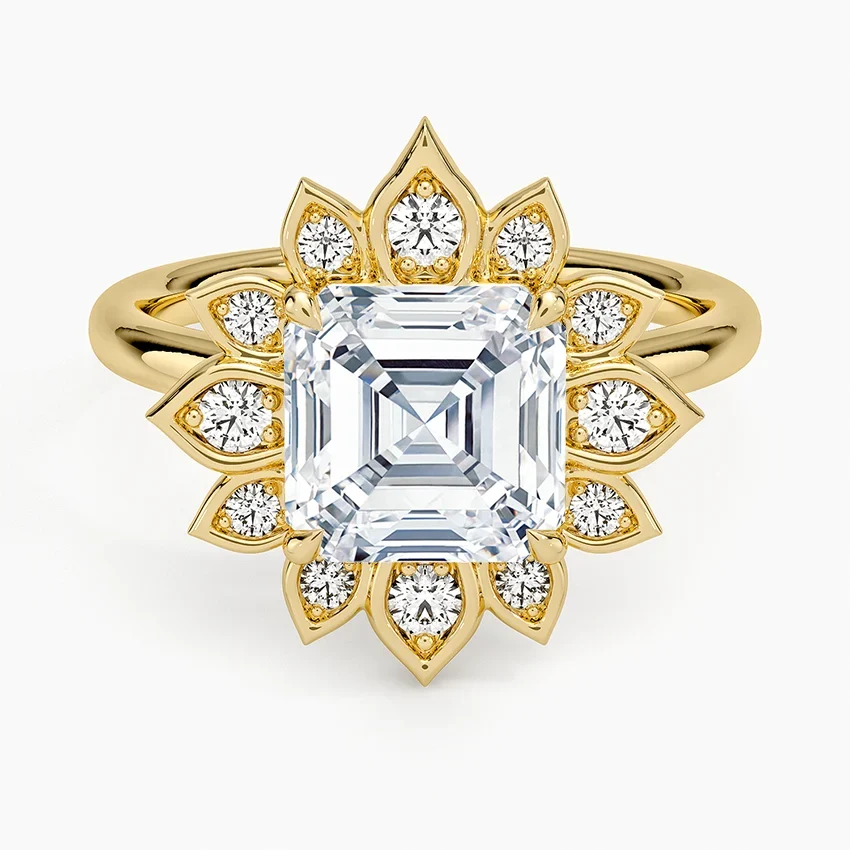 Liebe Vintage Accents (Round Side Stones) Lab Diamond Ring in 18K Gold - Asscher