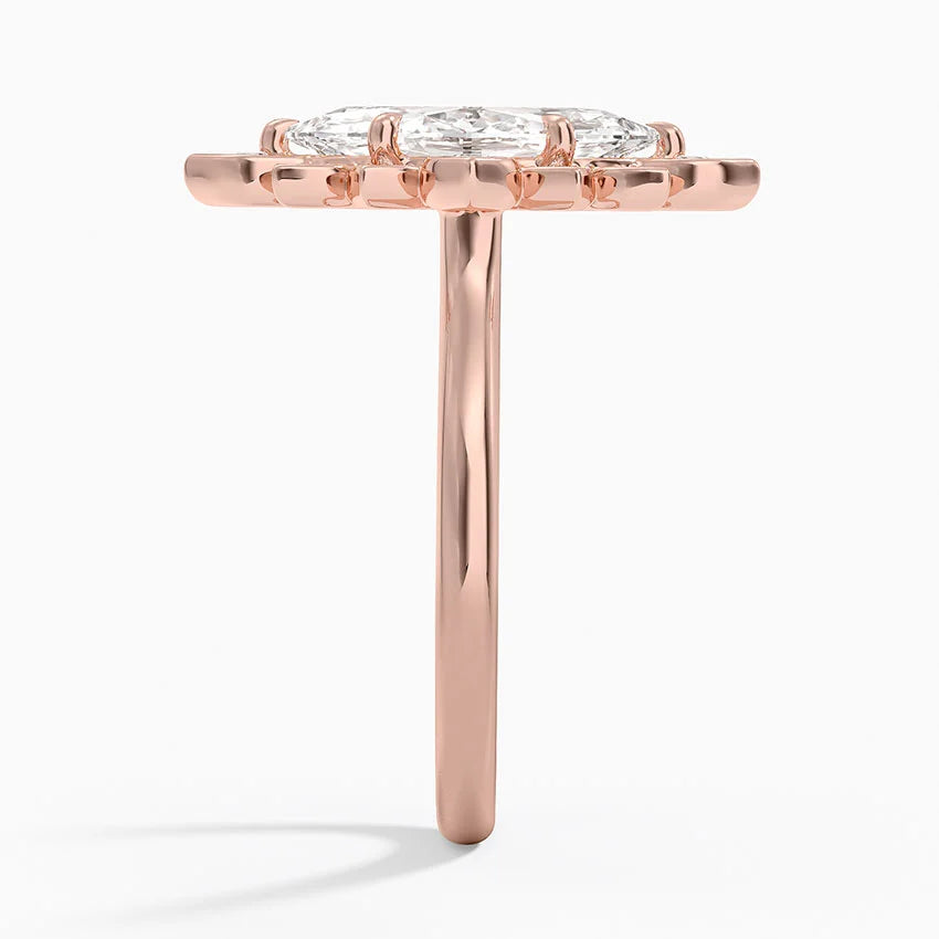 Liebe Vintage Accents (Round Side Stones) Lab Diamond Ring in 18K Gold - Marquise
