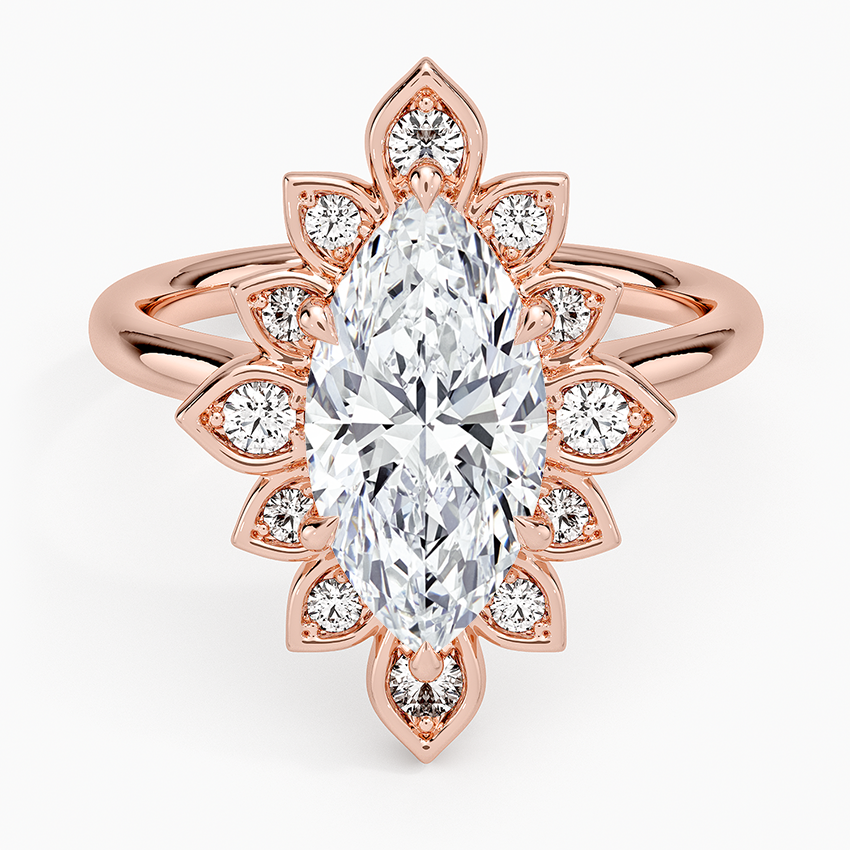 Liebe Vintage Accents (Round Side Stones) Lab Diamond Ring in 18K Gold - Marquise