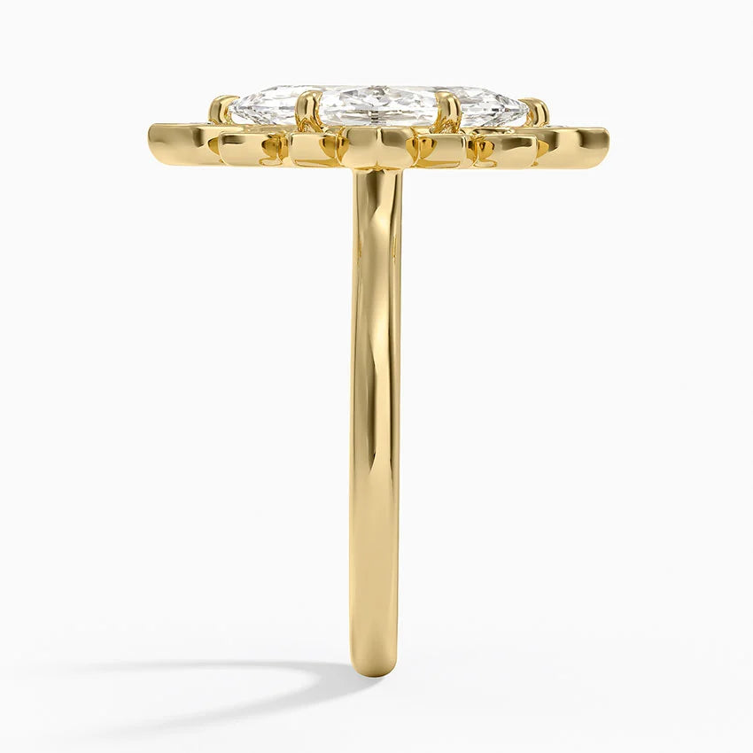Liebe Vintage Accents (Round Side Stones) Lab Diamond Ring in 18K Gold - Marquise