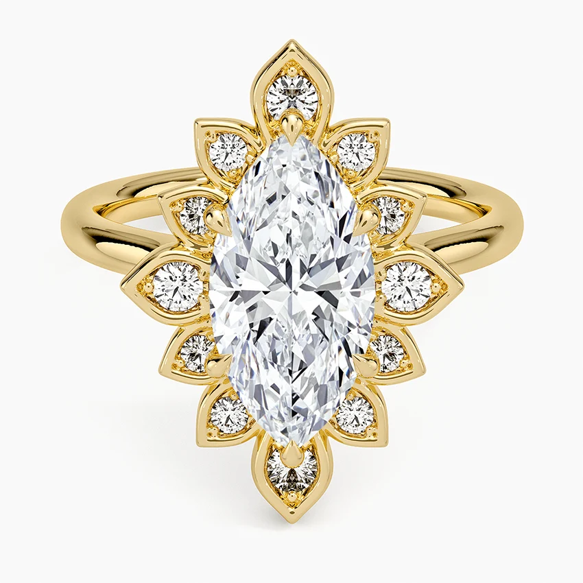 Liebe Vintage Accents (Round Side Stones) Lab Diamond Ring in 18K Gold - Marquise