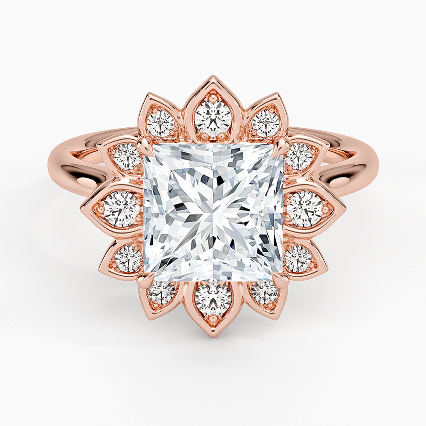 Liebe Vintage Accents (Round Side Stones) Lab Diamond Ring in 18K Gold - Princess