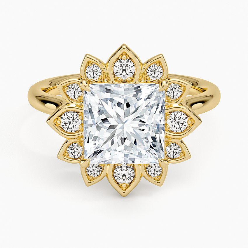 Liebe Vintage Accents (Round Side Stones) Lab Diamond Ring in 18K Gold - Princess