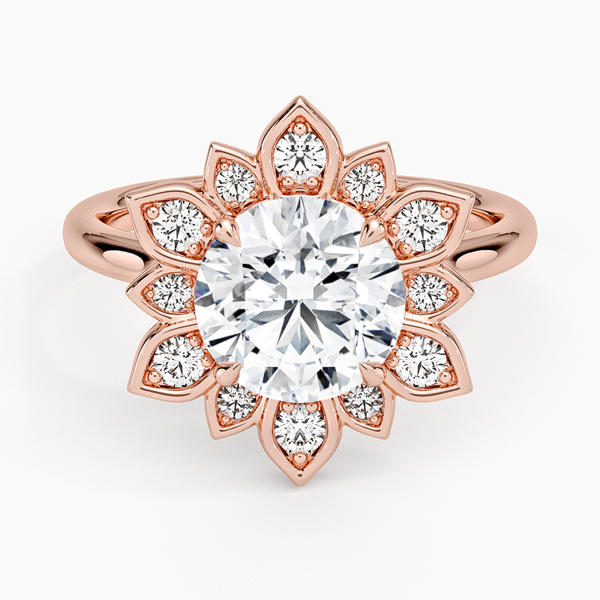 Liebe Vintage Accents (Round Side Stones) Lab Diamond Ring in 18K Gold - Round