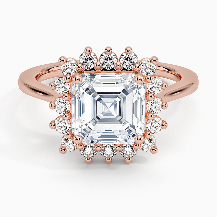 Liubov Vintage Accents (Round Side Stones) Lab Diamond Ring in 18K Gold - Asscher