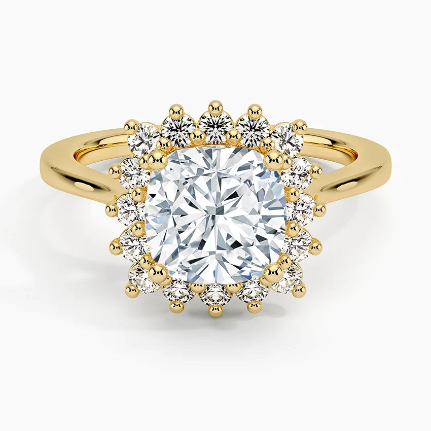 Liubov Vintage Accents (Round Side Stones) Lab Diamond Ring in 18K Gold - Cushion