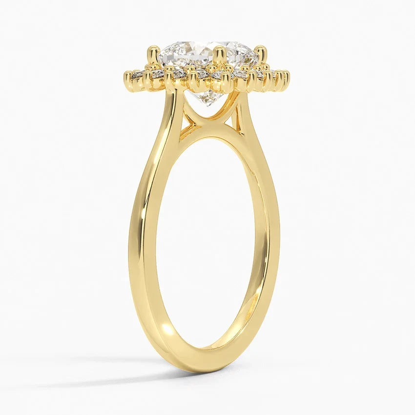 Liubov Vintage Accents (Round Side Stones) Lab Diamond Ring in 18K Gold - Cushion