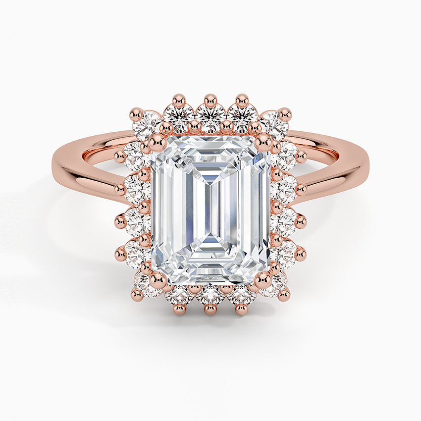 Liubov Vintage Accents (Round Side Stones) Lab Diamond Ring in 18K Gold - Emerald