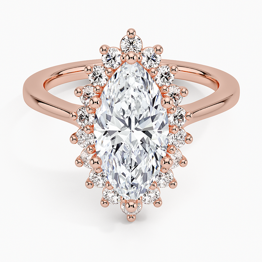 Liubov Vintage Accents (Round Side Stones) Lab Diamond Ring in 18K Gold - Marquise