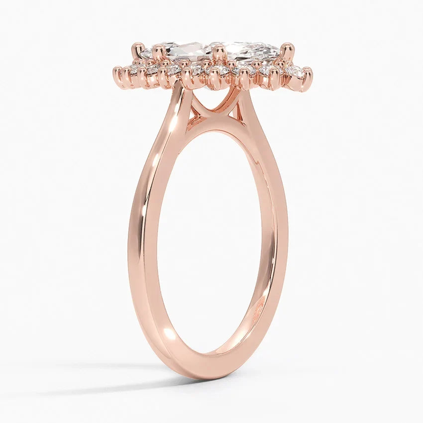 Liubov Vintage Accents (Round Side Stones) Lab Diamond Ring in 18K Gold - Marquise