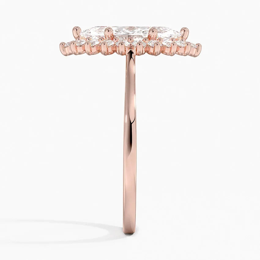 Liubov Vintage Accents (Round Side Stones) Lab Diamond Ring in 18K Gold - Marquise