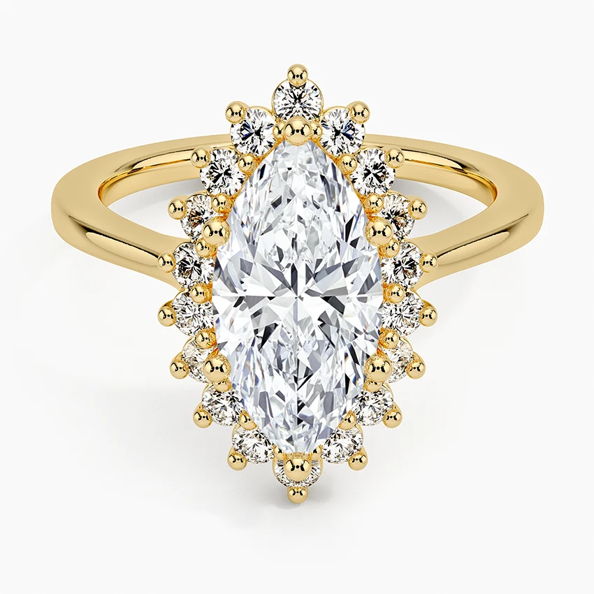 Liubov Vintage Accents (Round Side Stones) Lab Diamond Ring in 18K Gold - Marquise