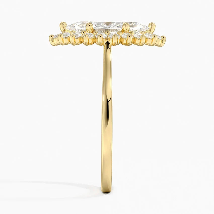 Liubov Vintage Accents (Round Side Stones) Lab Diamond Ring in 18K Gold - Marquise