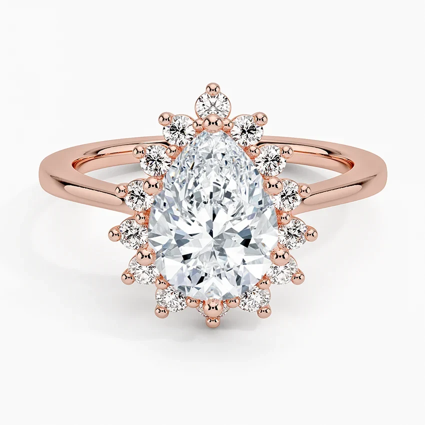 Liubov Vintage Accents (Round Side Stones) Lab Diamond Ring in 18K Gold - Pear