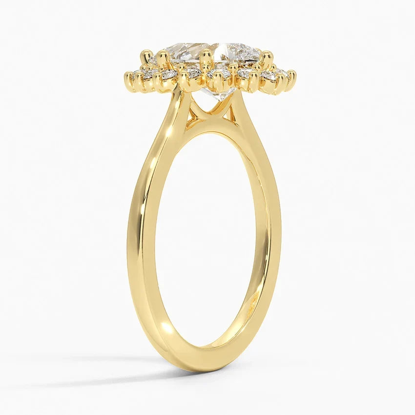 Liubov Vintage Accents (Round Side Stones) Lab Diamond Ring in 18K Gold - Pear
