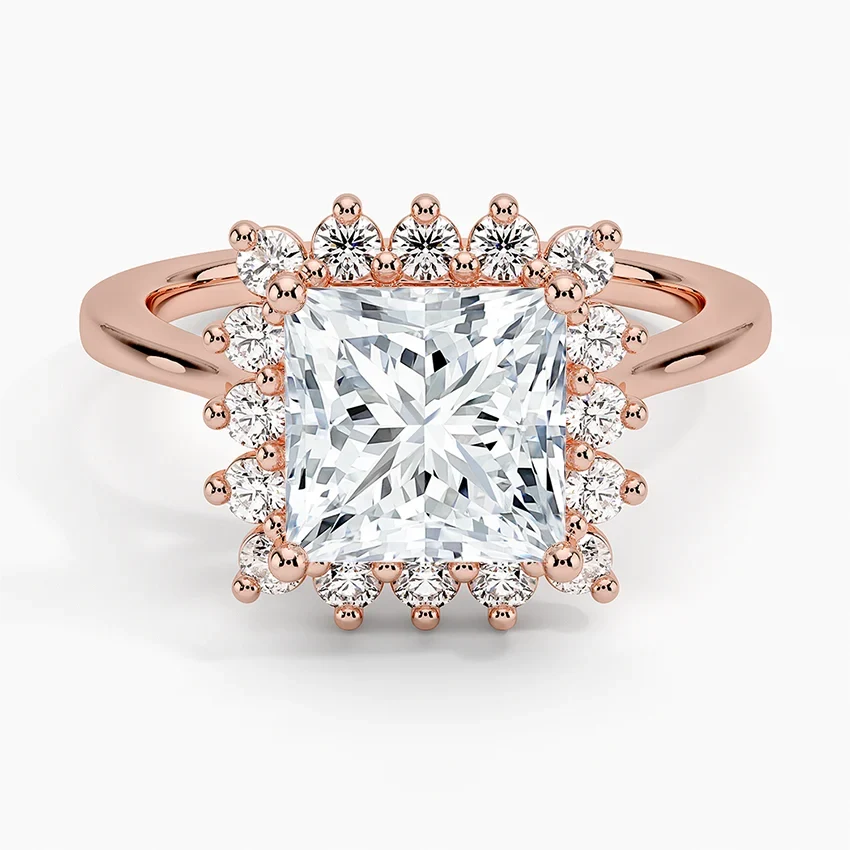Liubov Vintage Accents (Round Side Stones) Lab Diamond Ring in 18K Gold - Princess