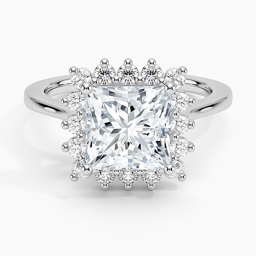 Liubov Vintage Accents (Round Side Stones) Lab Diamond Ring in 18K Gold - Princess