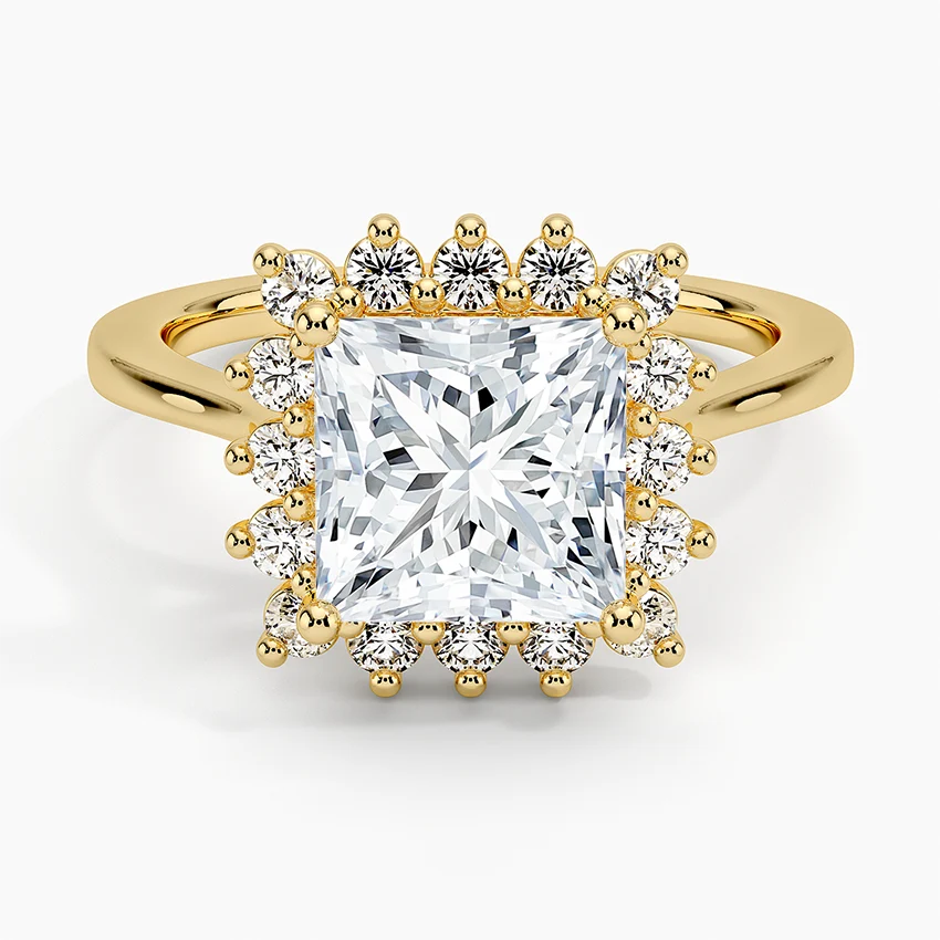 Liubov Vintage Accents (Round Side Stones) Lab Diamond Ring in 18K Gold - Princess