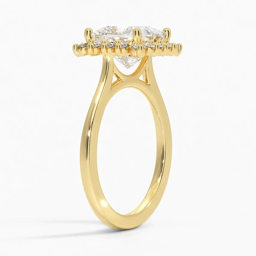 Liubov Vintage Accents (Round Side Stones) Lab Diamond Ring in 18K Gold - Princess