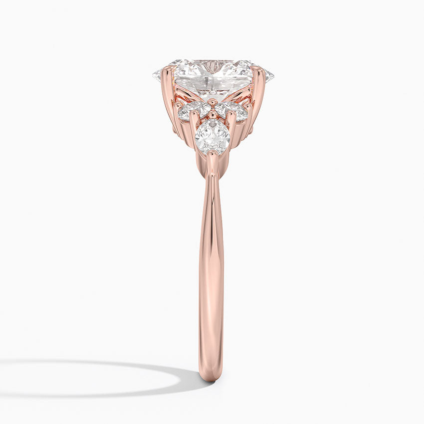 Rosea Accents (Marquise and Round Side Stones) Lab Diamond Ring in 18K Gold - Oval