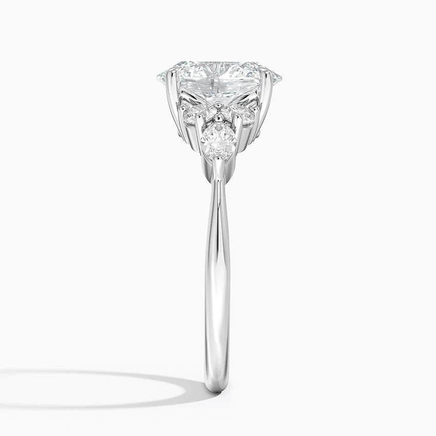 Rosea Accents (Marquise and Round Side Stones) Lab Diamond Ring in 18K Gold - Oval