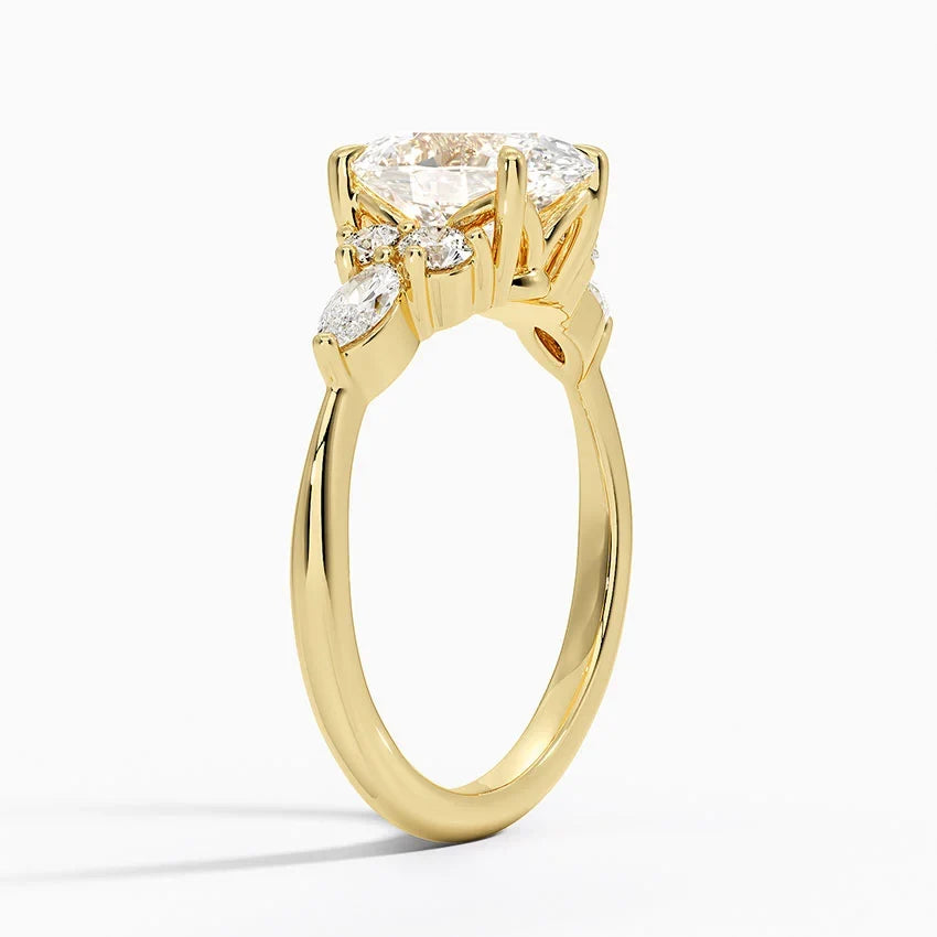 Rosea Accents (Marquise and Round Side Stones) Lab Diamond Ring in 18K Gold - Oval
