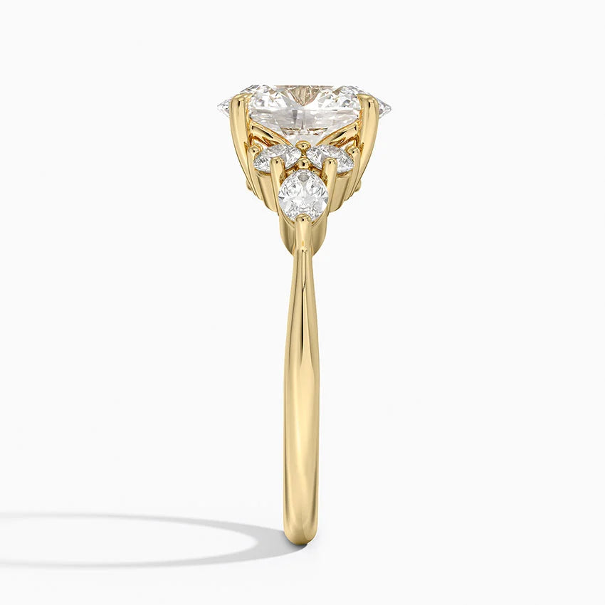 Rosea Accents (Marquise and Round Side Stones) Lab Diamond Ring in 18K Gold - Oval