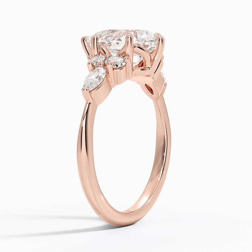 Rosea Accents (Marquise and Round Side Stones) Lab Diamond Ring in 18K Gold - Pear