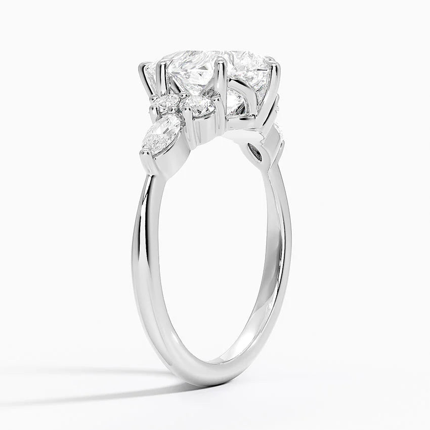 Rosea Accents (Marquise and Round Side Stones) Lab Diamond Ring in 18K Gold - Pear