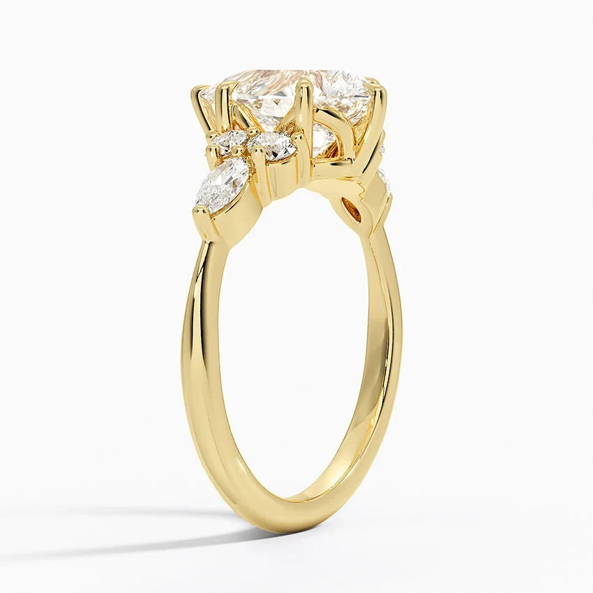 Rosea Accents (Marquise and Round Side Stones) Lab Diamond Ring in 18K Gold - Pear