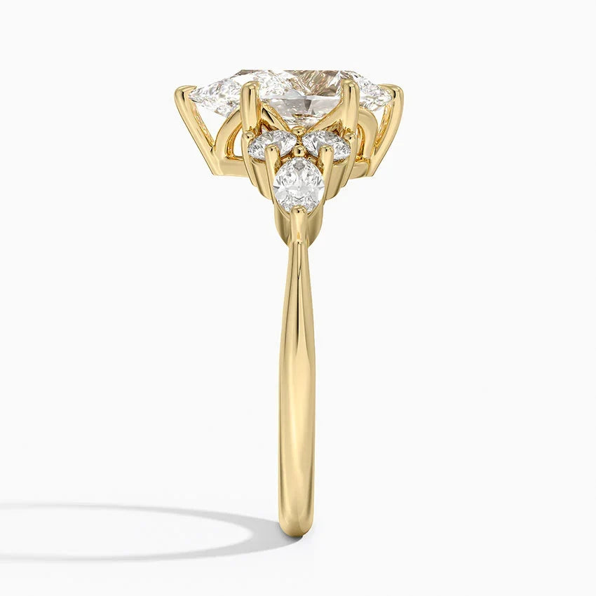 Rosea Accents (Marquise and Round Side Stones) Lab Diamond Ring in 18K Gold - Pear