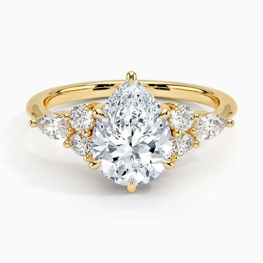 Rosea Accents (Marquise and Round Side Stones) Lab Diamond Ring in 18K Gold - Pear