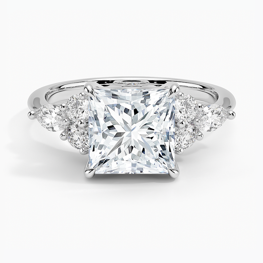Rosea Accents (Marquise and Round Side Stones) Lab Diamond Ring in 18K Gold - Princess