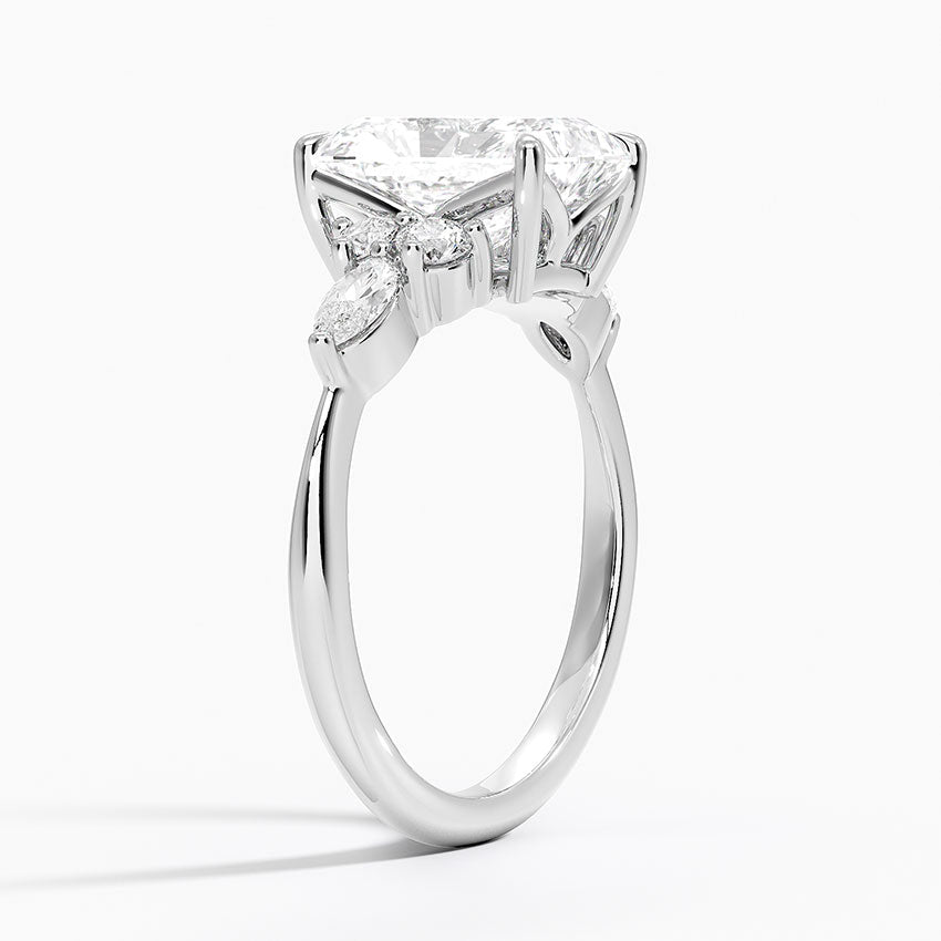 Rosea Accents (Marquise and Round Side Stones) Lab Diamond Ring in 18K Gold - Radiant