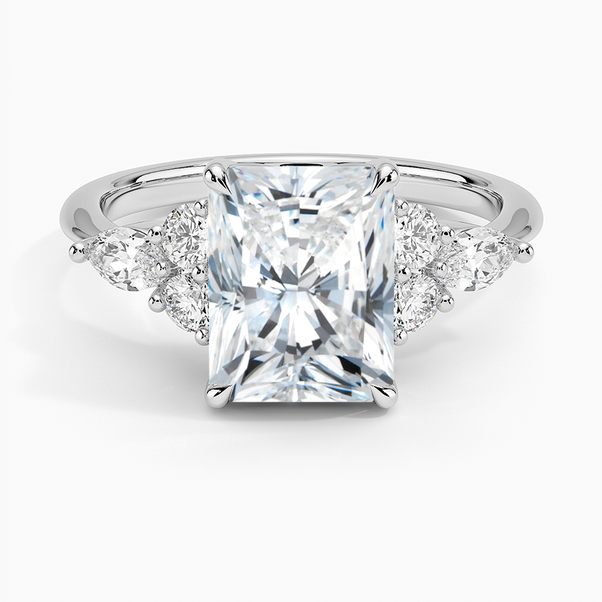 Rosea Accents (Marquise and Round Side Stones) Lab Diamond Ring in 18K Gold - Radiant