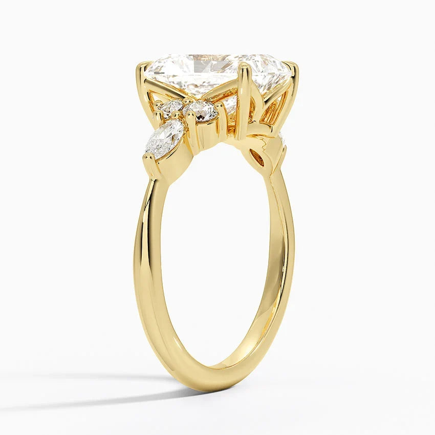 Rosea Accents (Marquise and Round Side Stones) Lab Diamond Ring in 18K Gold - Radiant