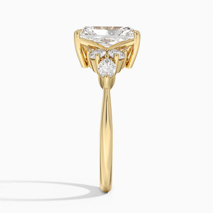 Rosea Accents (Marquise and Round Side Stones) Lab Diamond Ring in 18K Gold - Radiant
