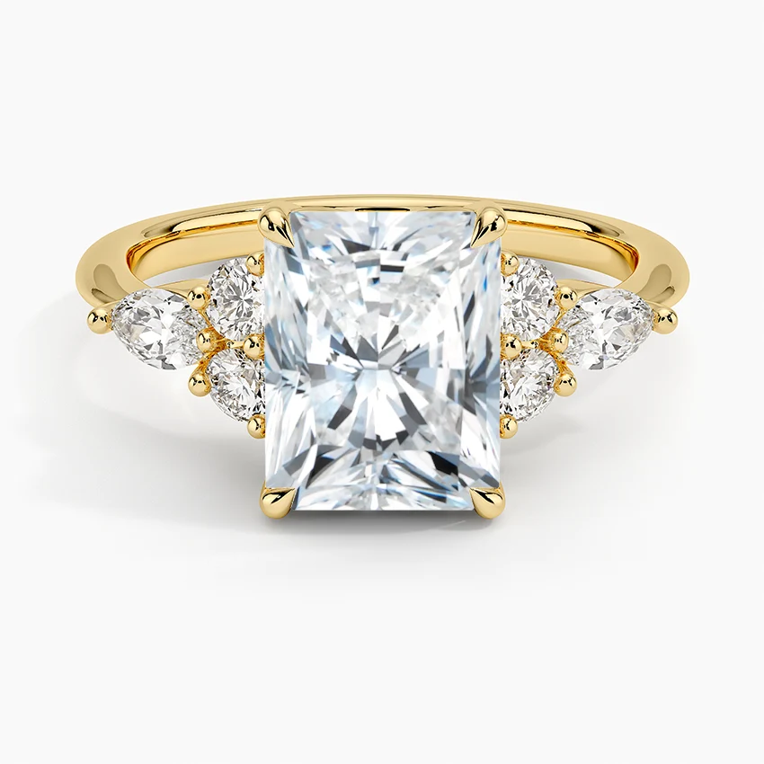 Rosea Accents (Marquise and Round Side Stones) Lab Diamond Ring in 18K Gold - Radiant