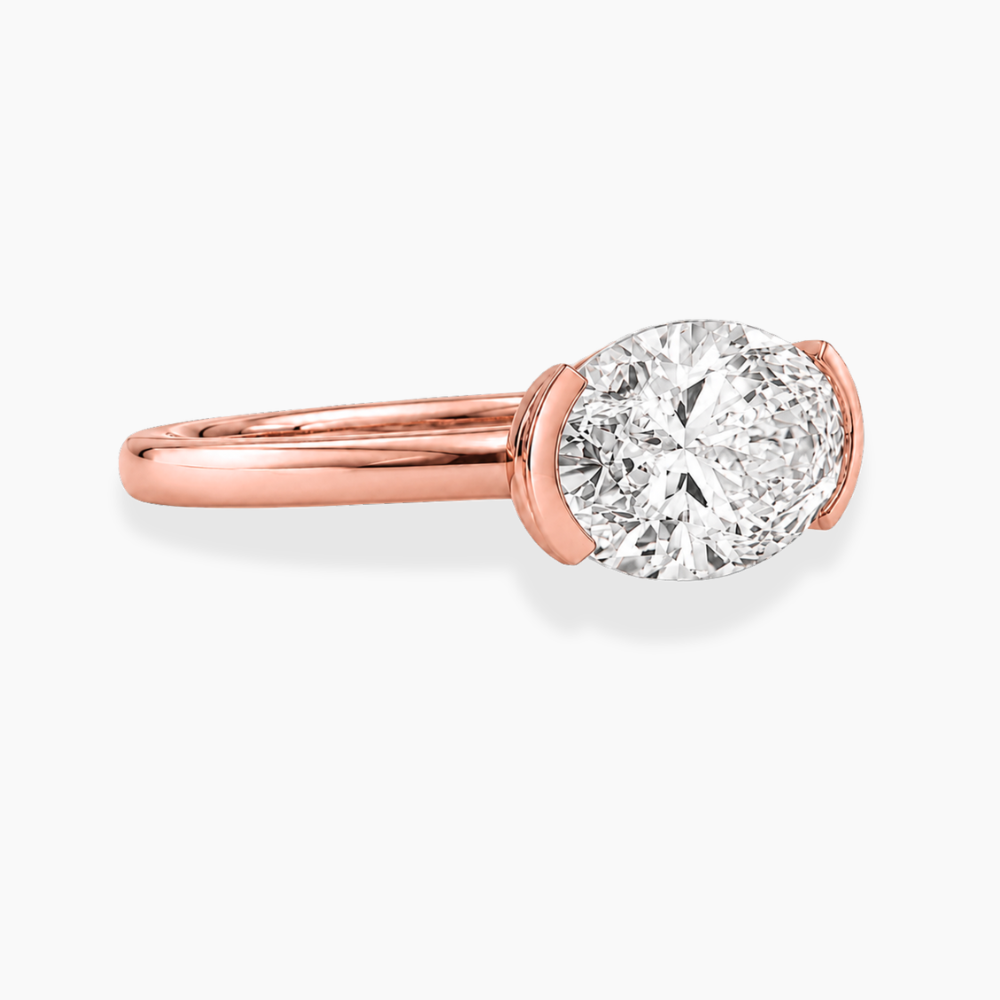 Lavinia East-West Half-Bezel Solitaire Oval Lab Grown Diamond Engagement Ring  in 18K Gold