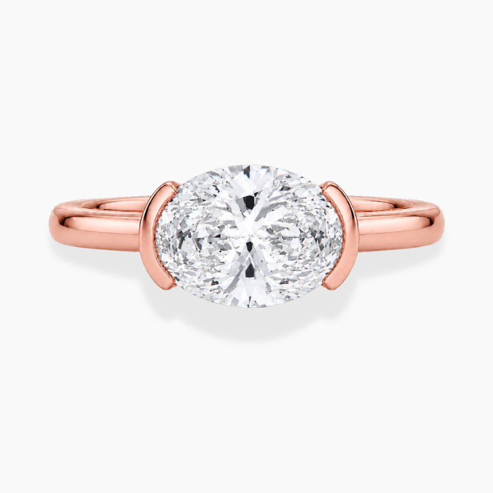 Lavinia East-West Half-Bezel Solitaire Oval Lab Grown Diamond Engagement Ring  in 18K Gold