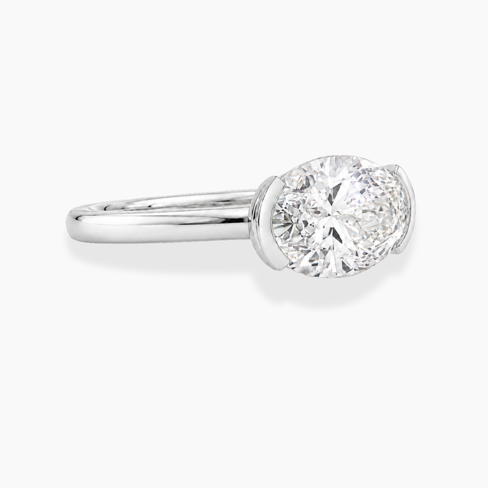 Lavinia East-West Half-Bezel Solitaire Oval Lab Grown Diamond Engagement Ring  in 18K Gold