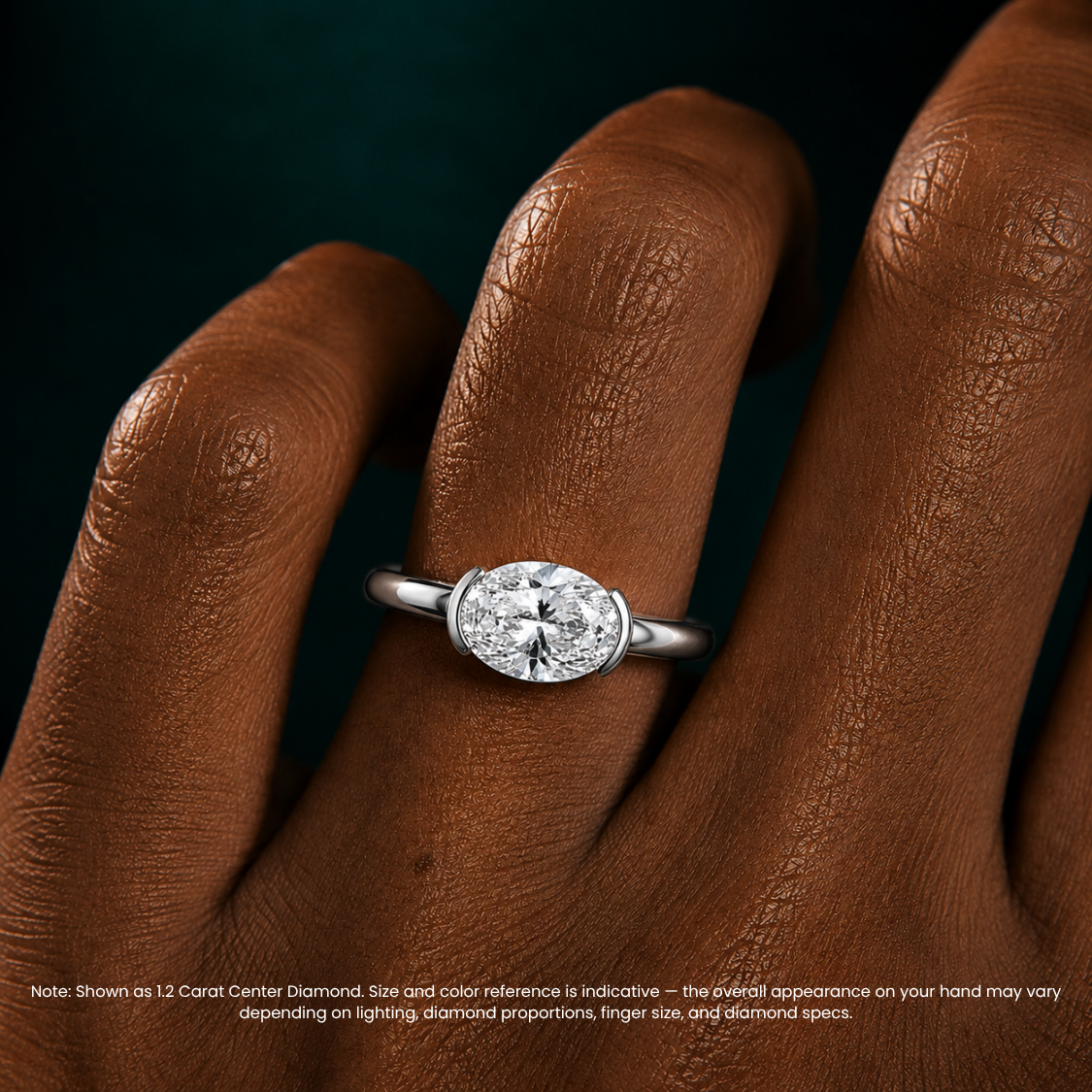 Lavinia East-West Half-Bezel Solitaire Oval Lab Grown Diamond Engagement Ring  in 18K Gold