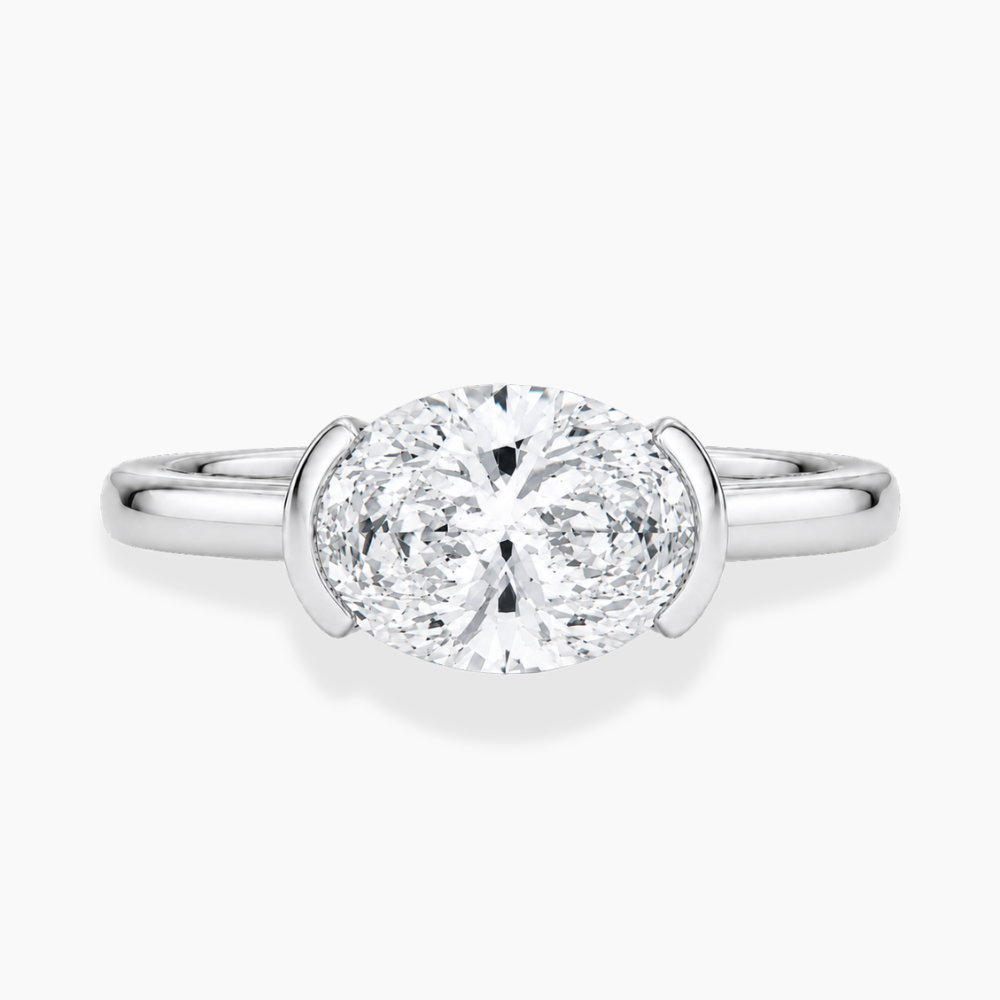 Lavinia East-West Half-Bezel Solitaire Oval Lab Grown Diamond Engagement Ring  in 18K Gold