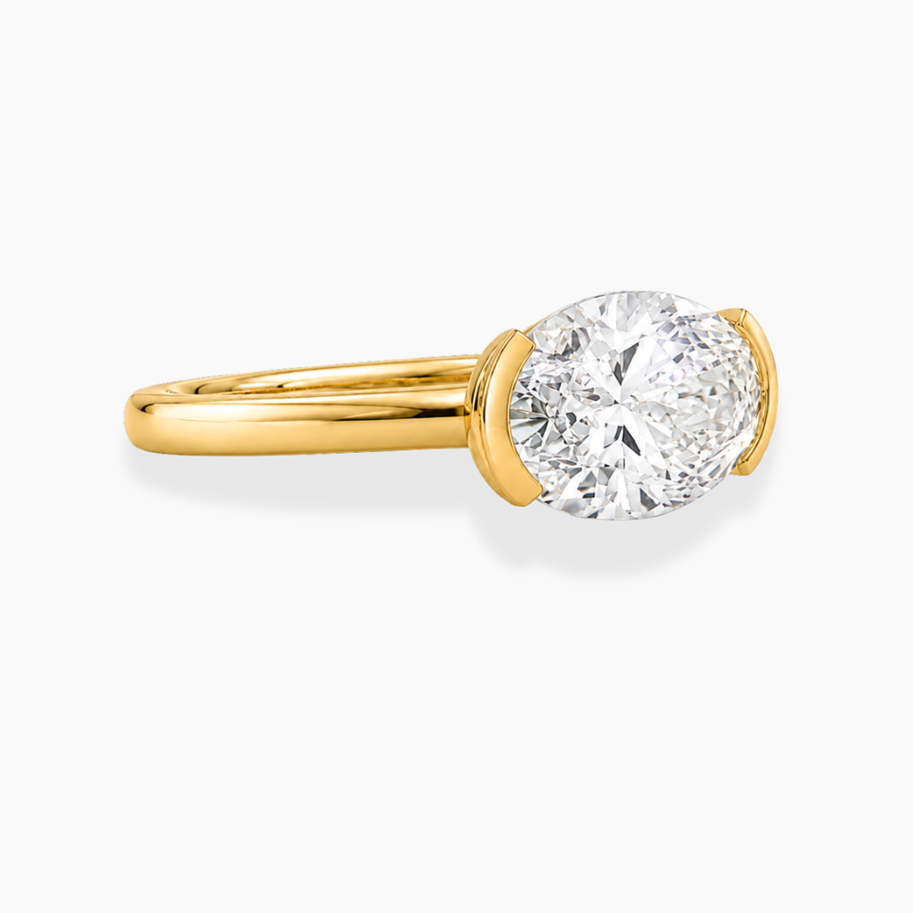 Lavinia East-West Half-Bezel Solitaire Oval Lab Grown Diamond Engagement Ring  in 18K Gold