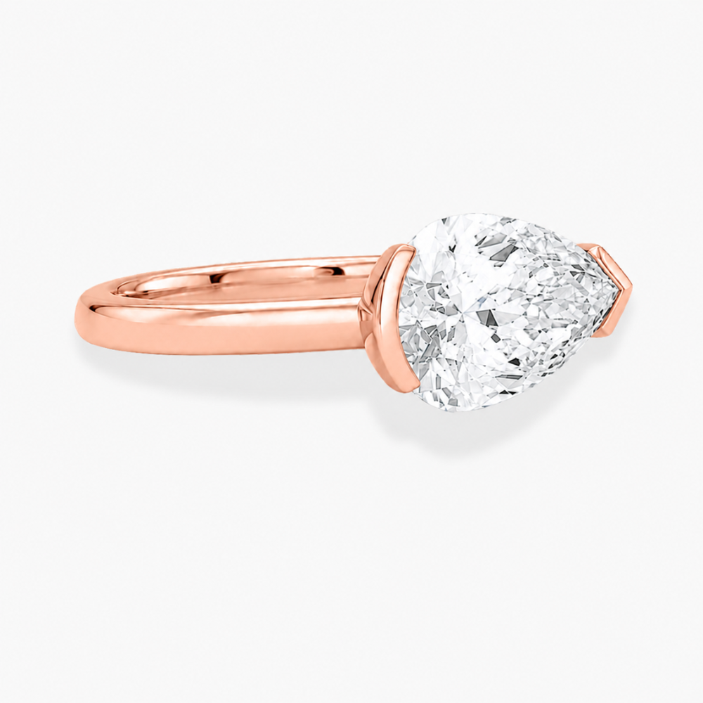Lavinia East-West Half-Bezel Solitaire Pear Lab Grown Diamond Engagement Ring  in 18K Gold