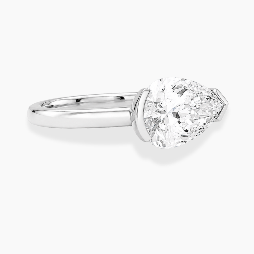 Lavinia East-West Half-Bezel Solitaire Pear Lab Grown Diamond Engagement Ring  in 18K Gold