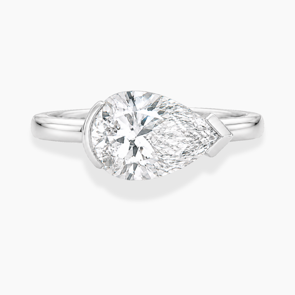 Lavinia East-West Half-Bezel Solitaire Pear Lab Grown Diamond Engagement Ring  in 18K Gold